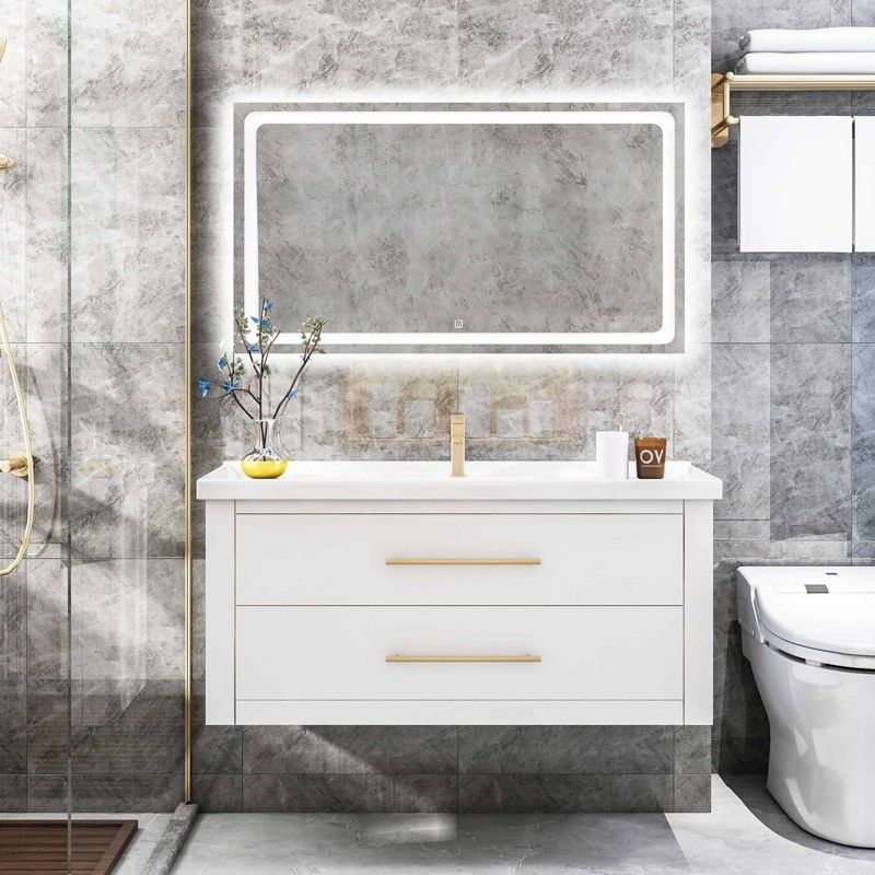 Baño Vanidad PVC / Laca Puerta de acabado Moderno de madera de piso de pie Pequeño fregadero único