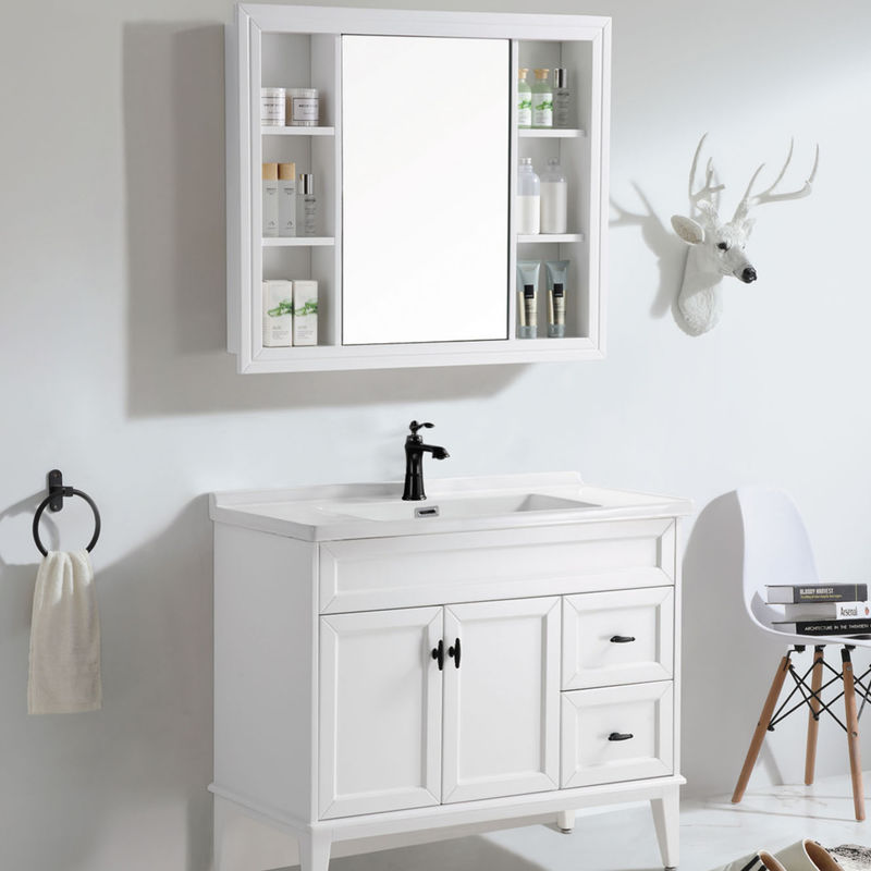 Vanidad de baño impermeable personalizada de alta gama con fregadero y acabado de puerta en PVC / laca
