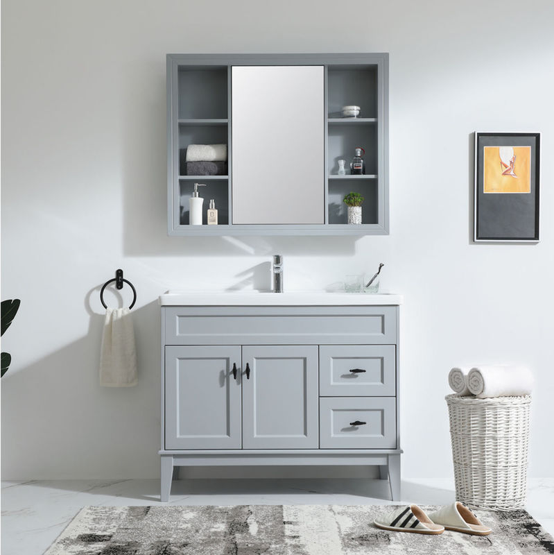 Vanidad de baño impermeable personalizada de alta gama con fregadero y acabado de puerta en PVC / laca
