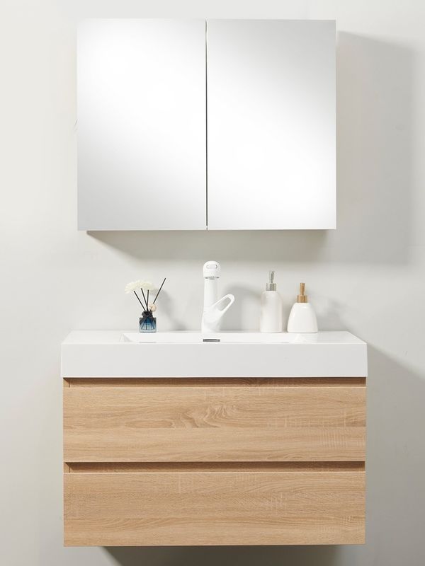 Vanidad de baño impermeable personalizada de alta gama con fregadero y acabado de puerta en PVC / laca