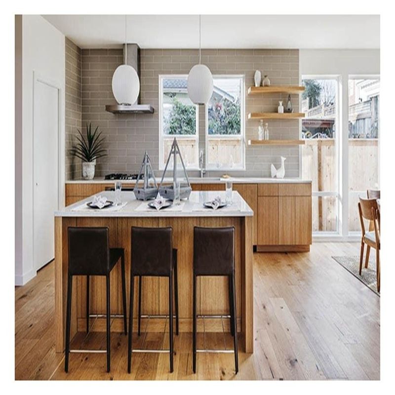 Estilo moderno Armoires de cocina de diseño de panel plano Veneer Veneer de roble para su hogar moderno