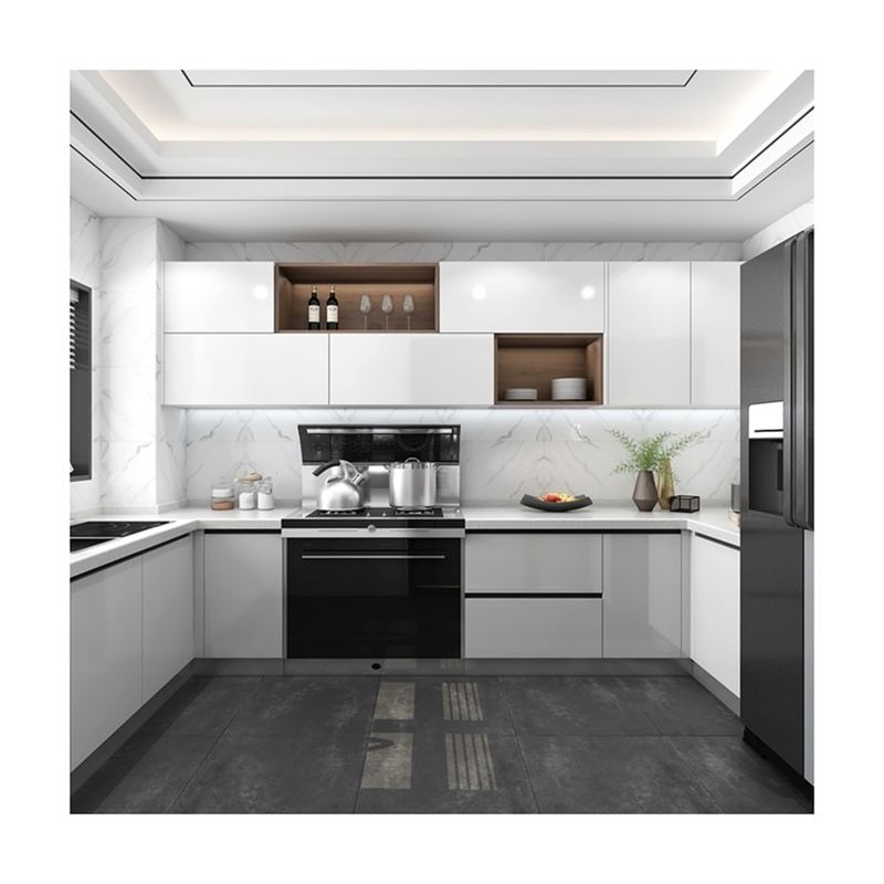 Armario de estilo moderno en forma de U pintura de laca armario de cocina con ventaja duradera
