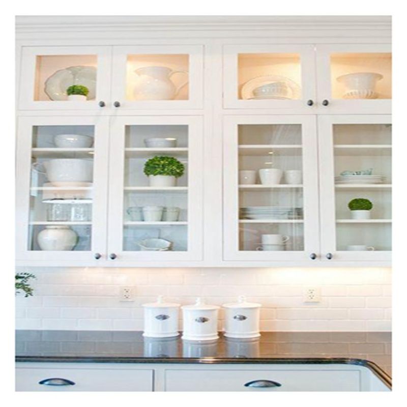 Vender gabinetes de cocina modulares de aluminio blanco enmarcado en vidrio superior con material de puerta MDF