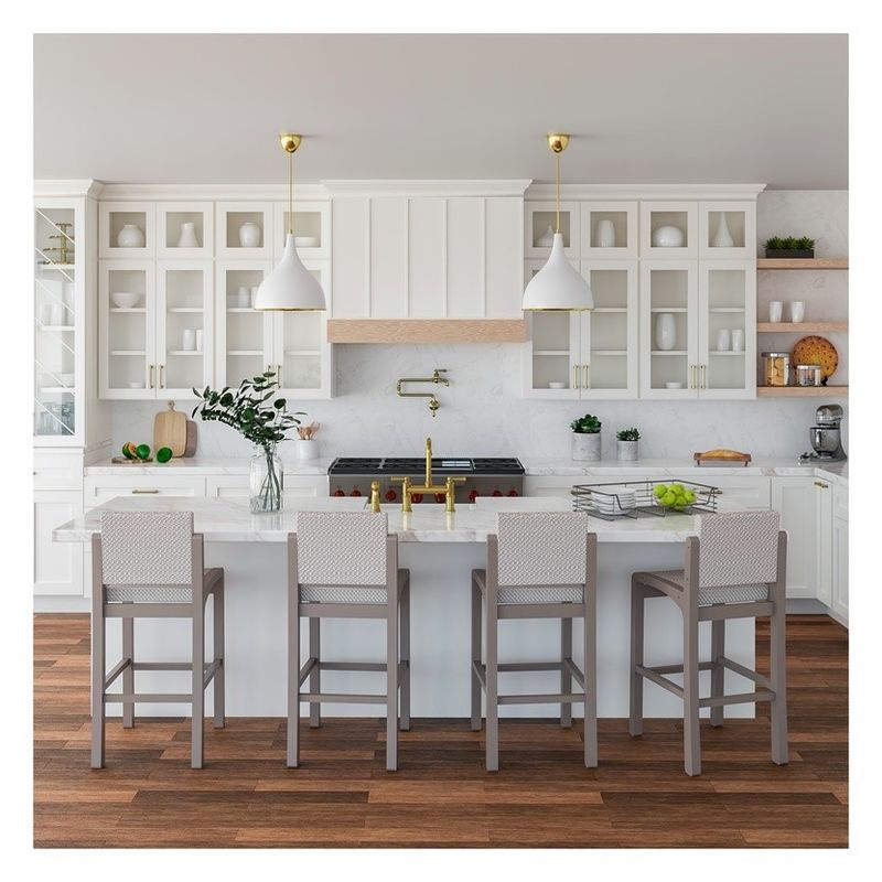 Vender gabinetes de cocina modulares de aluminio blanco enmarcado en vidrio superior con material de puerta MDF