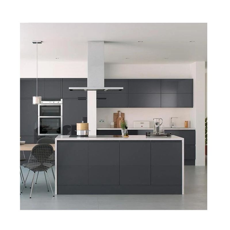 Armarios de cocina de madera sólida de lujo moderno con diseño a prueba de fuego y material de puerta HDF