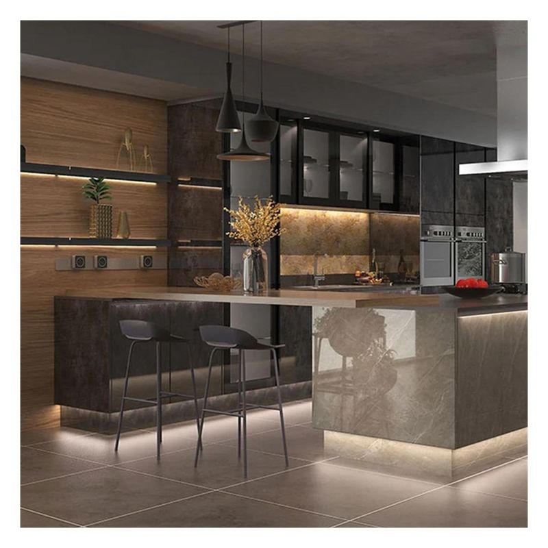 Cabinetes de cocina de madera contrachapada con puerta de madera contrachapada con paneles de vidrio personalizados de alta gama