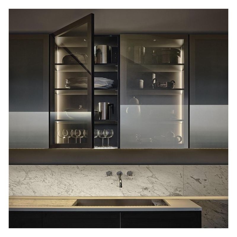 Cabinetes de cocina de madera contrachapada con puerta de madera contrachapada con paneles de vidrio personalizados de alta gama