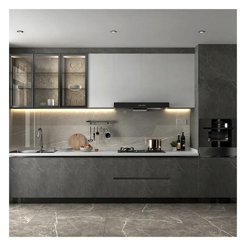 Cabinetes de cocina de madera contrachapada con puerta de madera contrachapada con paneles de vidrio personalizados de alta gama