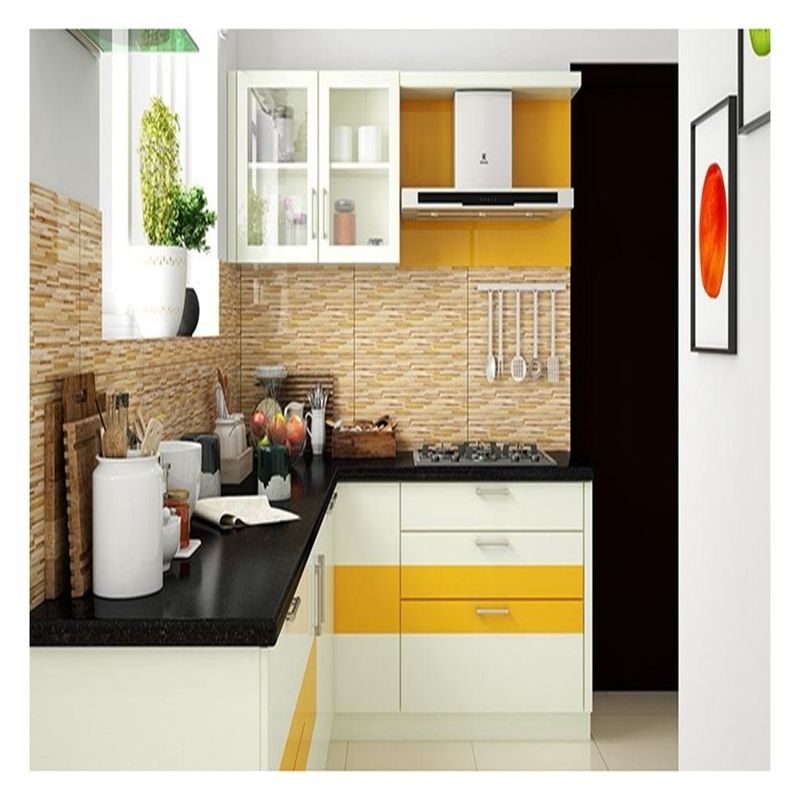 Cabinetes de vidrio de madera sólida de madera blanca moderna Solución de ahorro de espacio para cocinas pequeñas