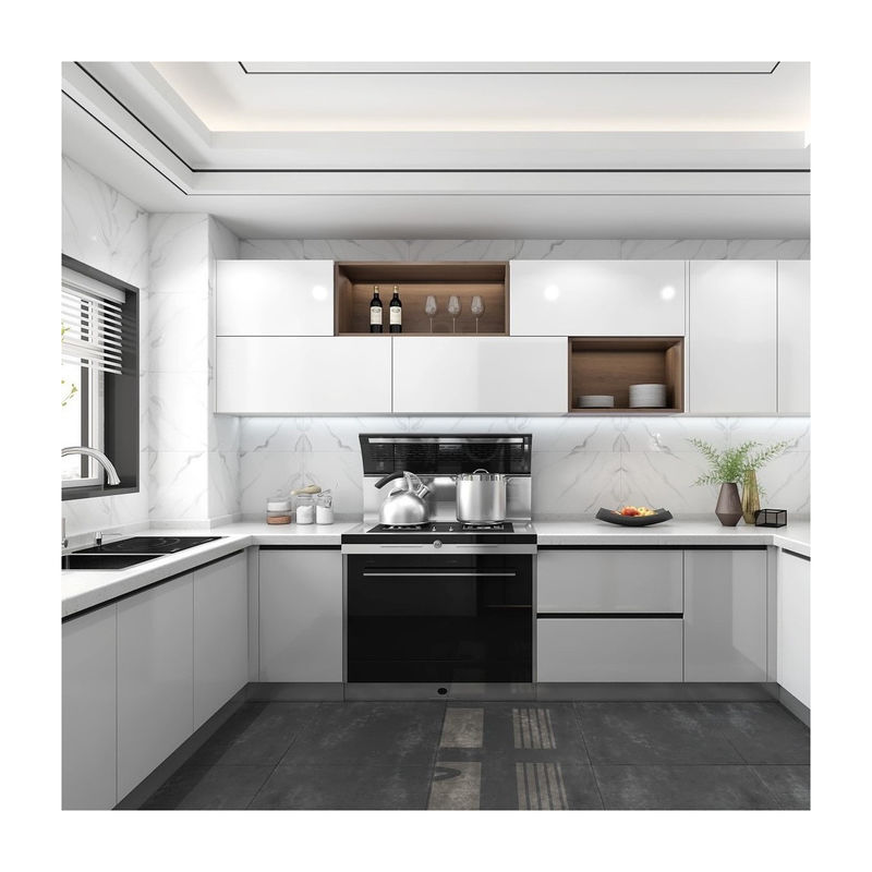 2024 Armario de cocina a prueba de fuego de madera sólida moderno con un alto ODM / OEM y una cesta de cajón