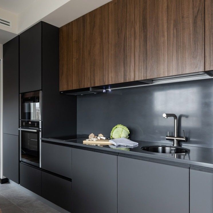 Diseño de gabinete de cocina Modular Madera sólida Mdf Veneer Laca Finish Madera de nuez Color