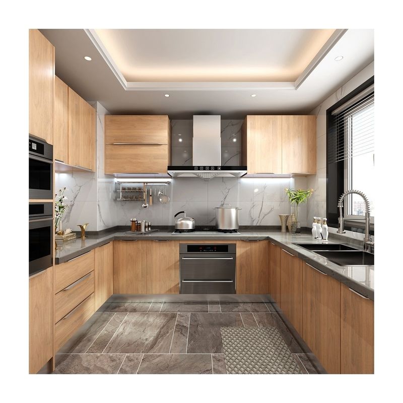 Conjuntos completos de gabinetes de cocina con ventaja impermeable a fuego y personalización
