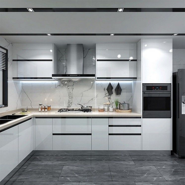 El borde plano de la encimera y el fregadero están incluidos en nuestro conjunto de gabinetes de cocina de diseño moderno