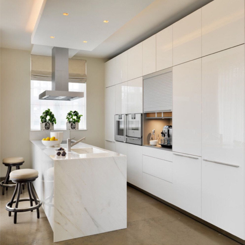 Armarios de cocina personalizados de color de chapa completa para el mercado en diseño moderno