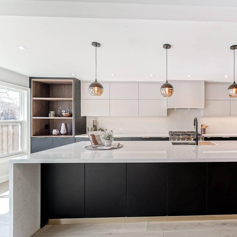 Armarios de cocina personalizados de color de chapa completa para el mercado en diseño moderno