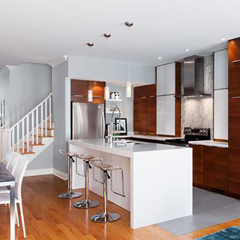 Armarios de cocina personalizados de color de chapa completa para el mercado en diseño moderno