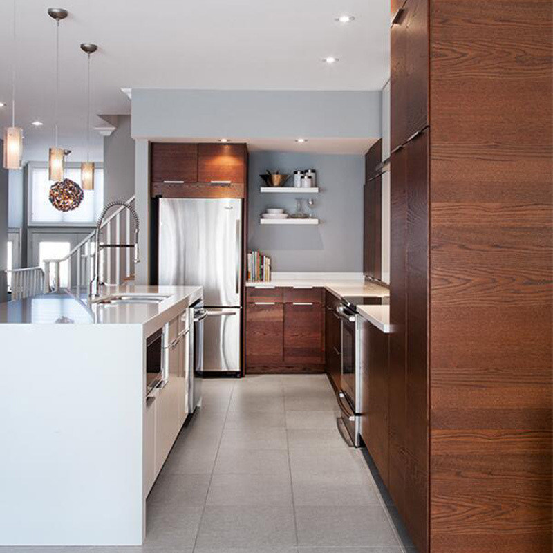 Armarios de cocina personalizados de color de chapa completa para el mercado en diseño moderno