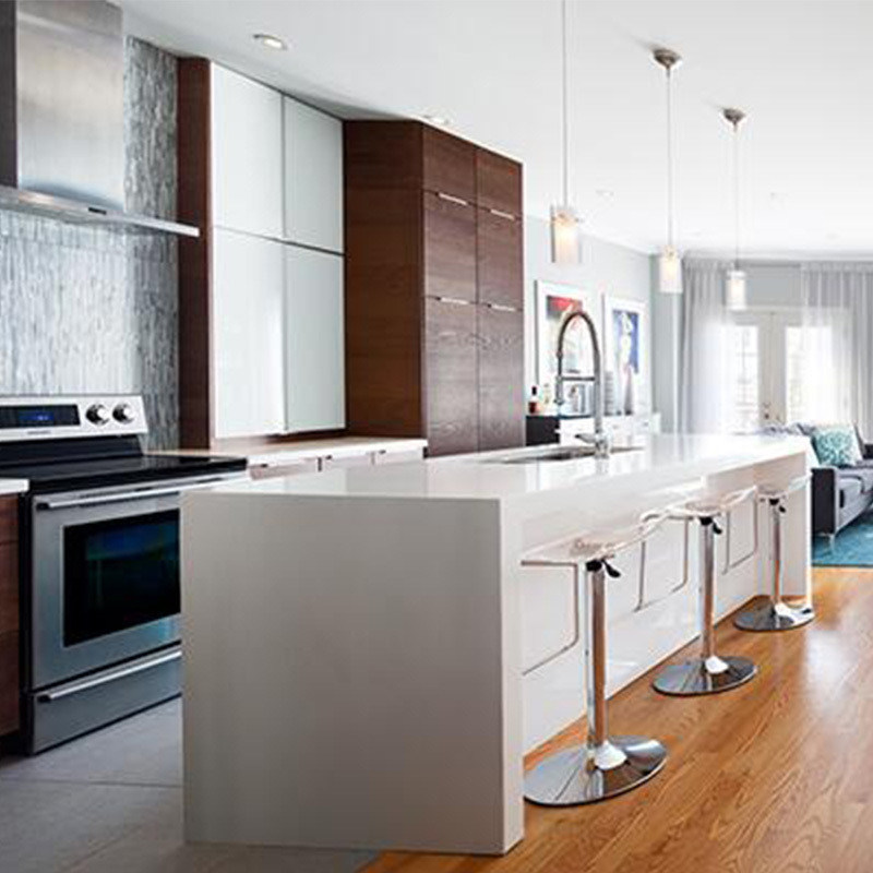 Armarios de cocina personalizados de color de chapa completa para el mercado en diseño moderno