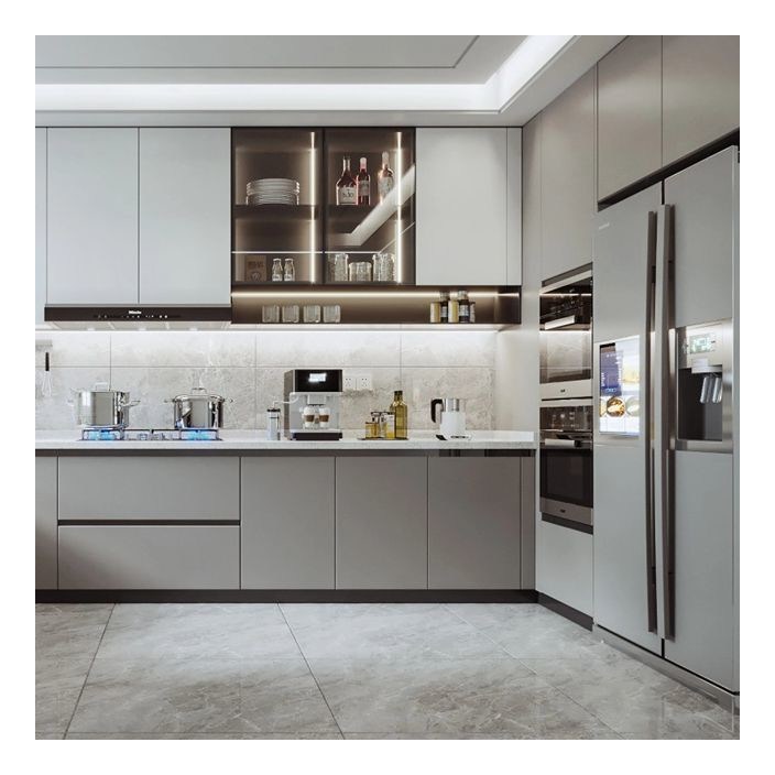 Armarios de madera sólida de tabla minimalista moderna con colores y frentes de vidrio personalizados