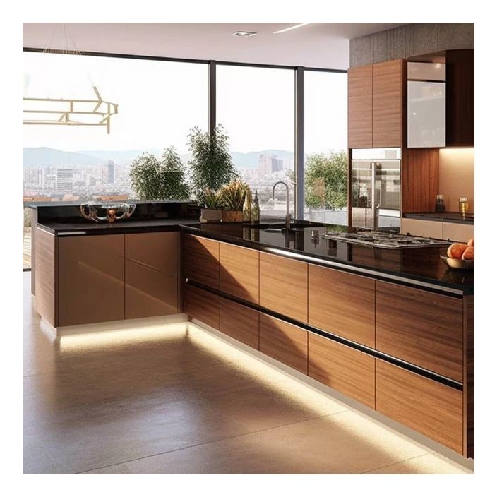 Armarios de madera sólida de tabla minimalista moderna con colores y frentes de vidrio personalizados