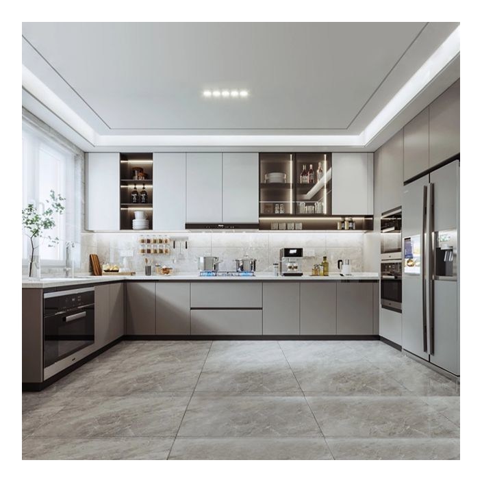 Armarios de madera sólida de tabla minimalista moderna con colores y frentes de vidrio personalizados