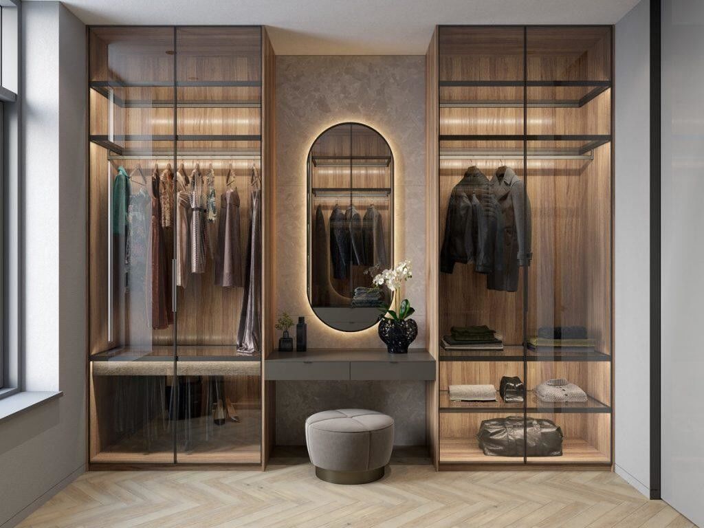 Estilo de diseño contemporáneo Paseo en armario de almacenamiento armario con tamaño personalizado y madera