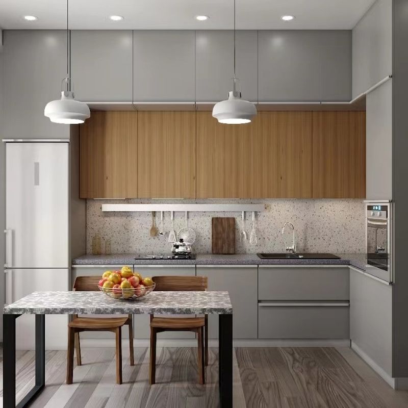 Muebles de cocina de madera en forma de L para una cocina de villa contemporánea