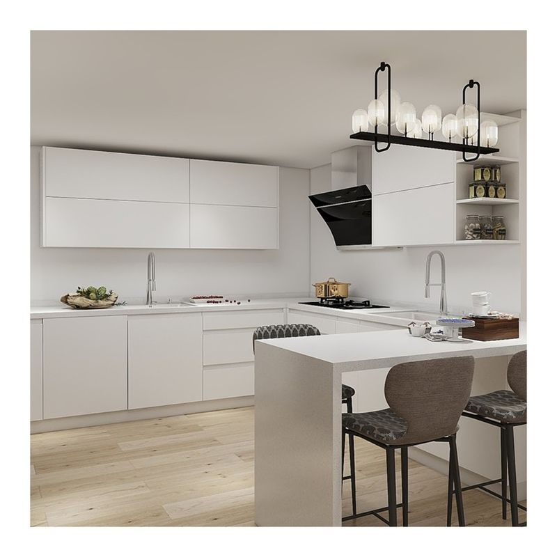 Armarios de cocina blancos en forma de L contemporáneos de ODM / OEM con tipo de gabinete modular