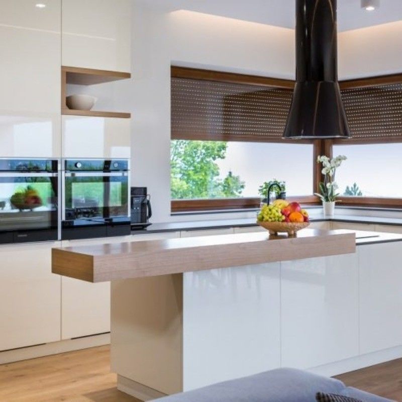 Armarios de cocina de fibra 3D de acrílico de alta brillantez de barra azul altamente ODM / OEM para estilo moderno