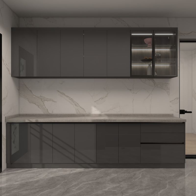 Gabinete de cocina interior moderno con forma de isla gris y puertas de MDF a un precio asequible