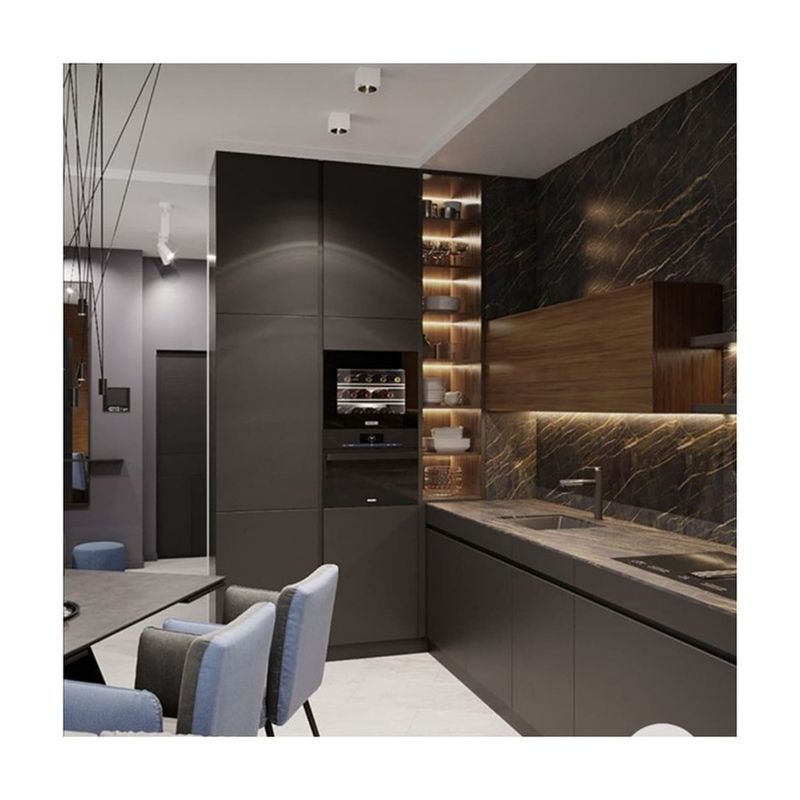 Villa cocina YALIG diseño moderno exterior color negro cocina despensa gabinete con bar