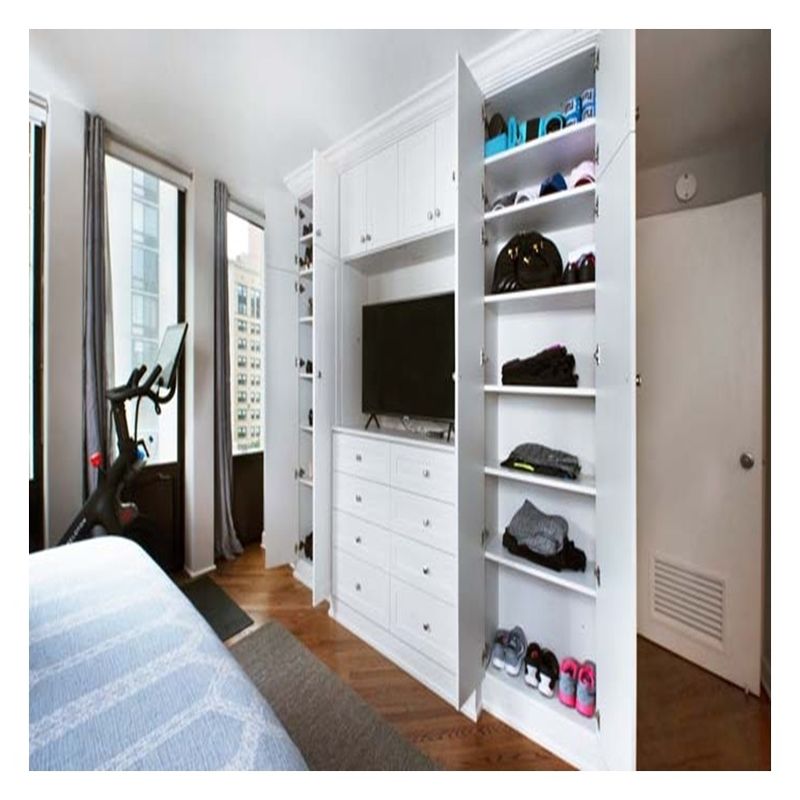 Diseño contemporáneo Panel de puerta de vidrio negro Dormitorio de madera sólida Armario para apartamento