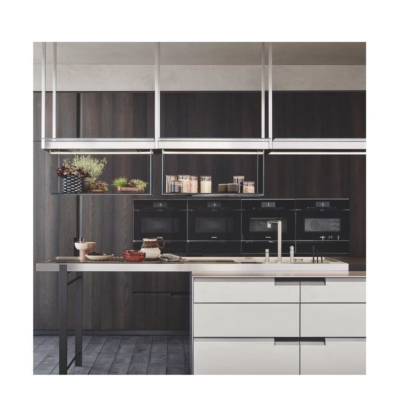 Armario de cocina de madera sólida de alto brillo con material de puerta HDF y carcasa de cartón de melamina