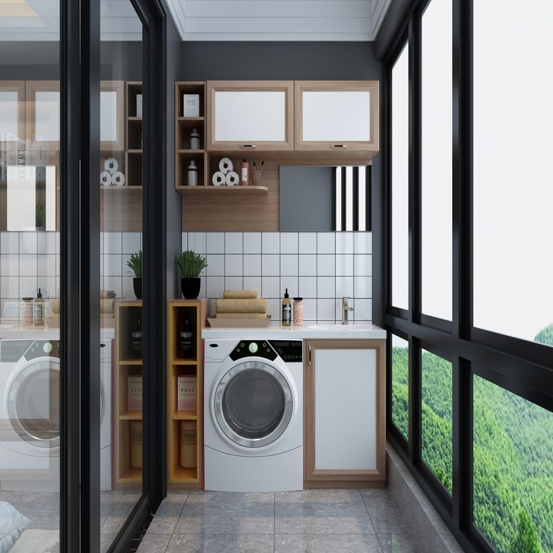 Cabinet de lavandería de acero inoxidable de estilo moderno de alta gama con material de puerta de contrachapado