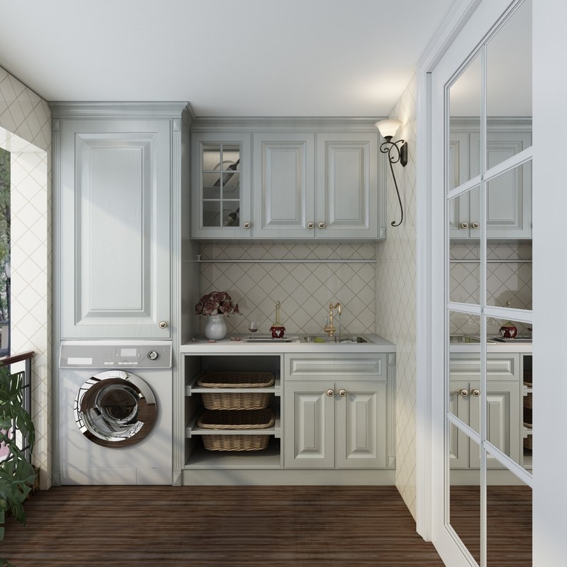 Cabinet de lavandería de acero inoxidable de estilo moderno de alta gama con material de puerta de contrachapado