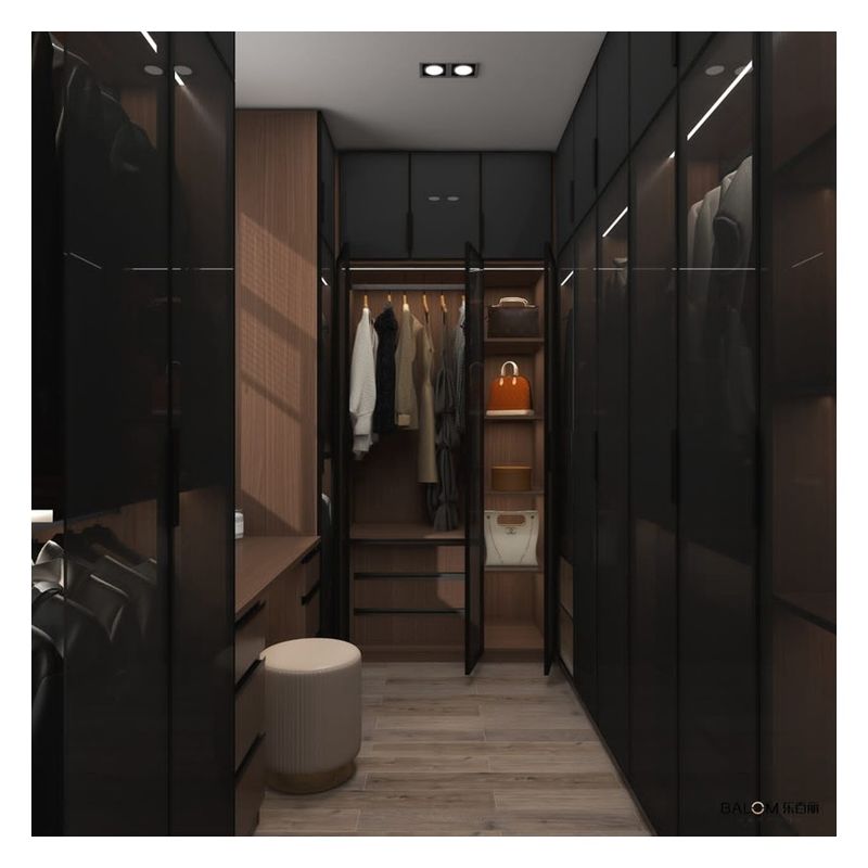 Diseño de iluminación de armarios con estilo panel de puerta de vidrio negro con paneles plegables