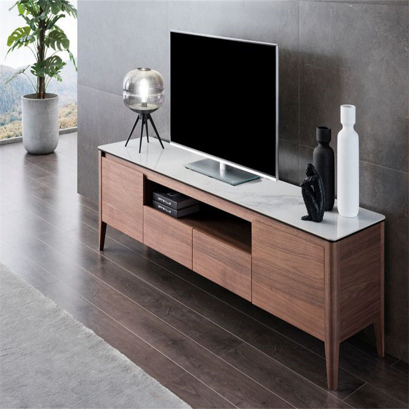 Moderno Grigio Curva Esquina de vidrio Stand de TV para el salón Elegante y personalizable