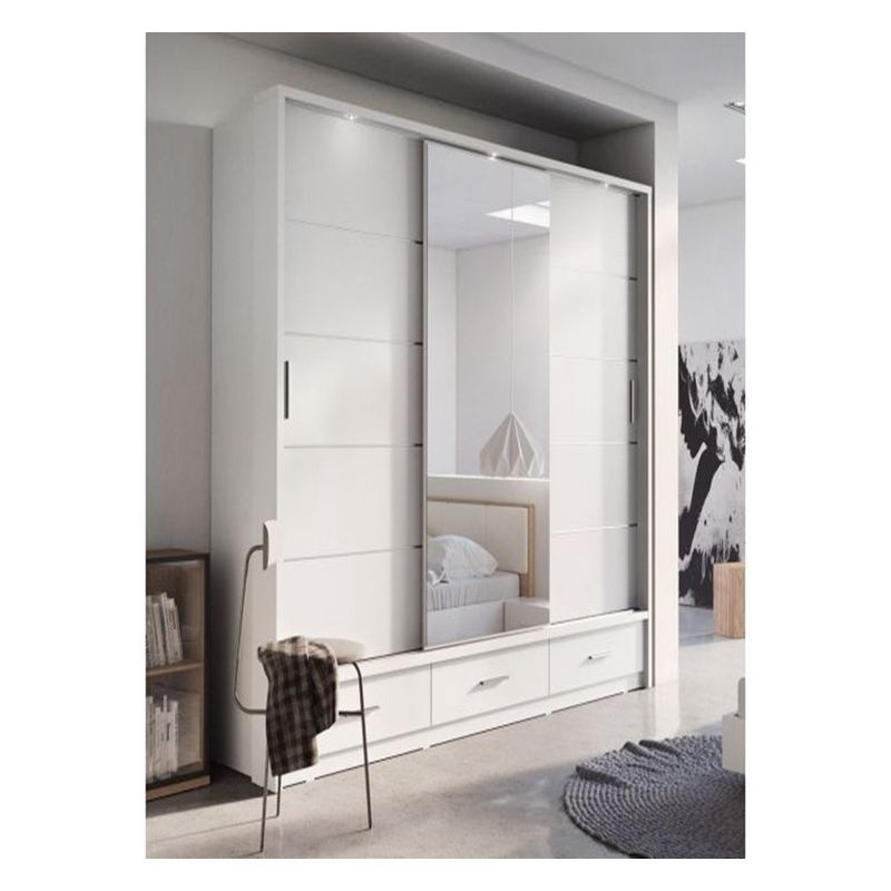 Diseño moderno Ropa personalizada Armario con panel de puerta de vidrio negro y laca de espejo