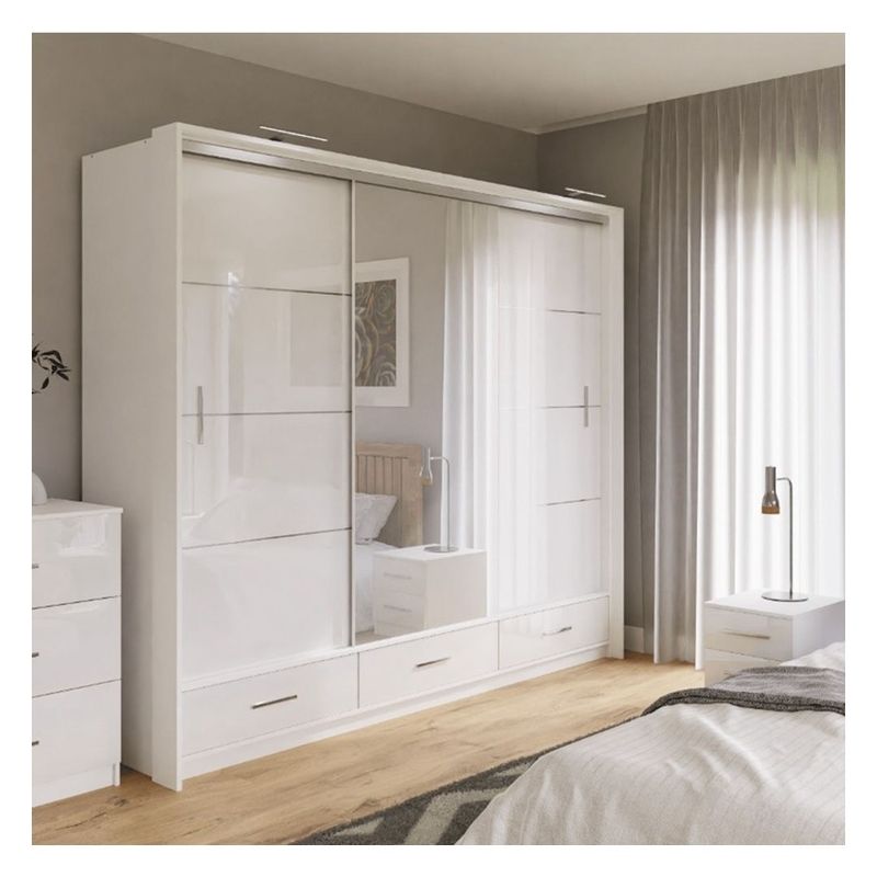 Diseño moderno Ropa personalizada Armario con panel de puerta de vidrio negro y laca de espejo