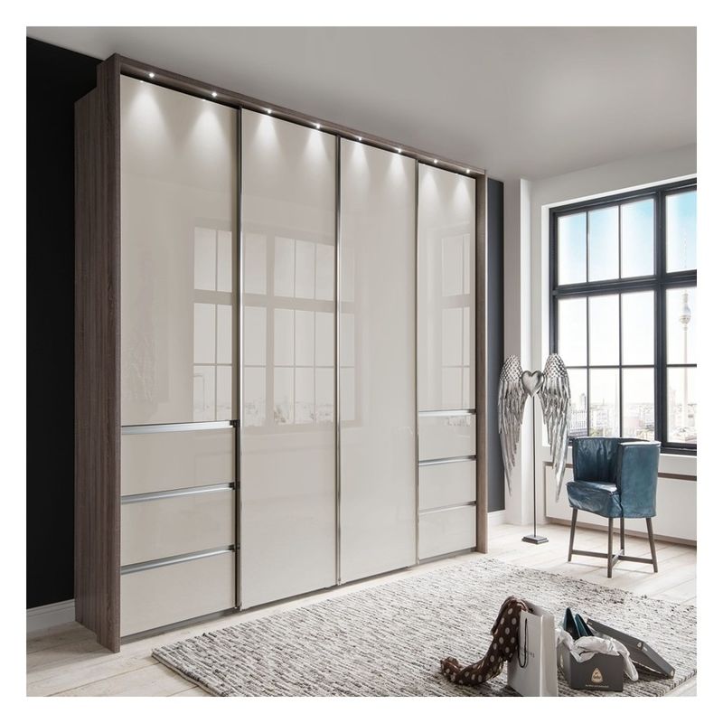 Diseño moderno Ropa personalizada Armario con panel de puerta de vidrio negro y laca de espejo