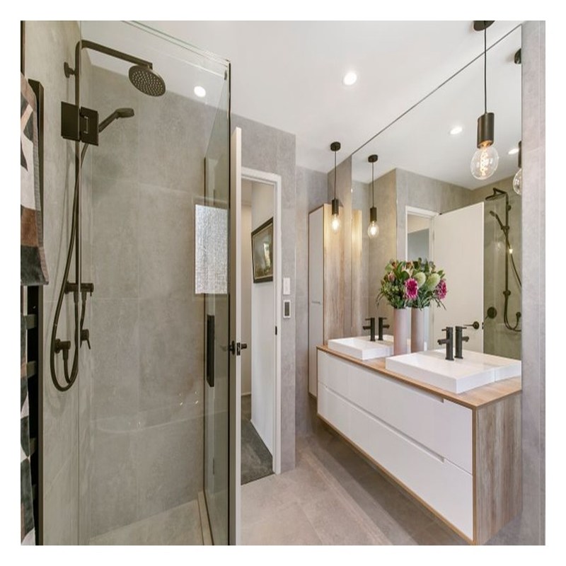 Armario de baño de acrílico de alto brillo de color personalizado con fregadero doble y montaje en la pared