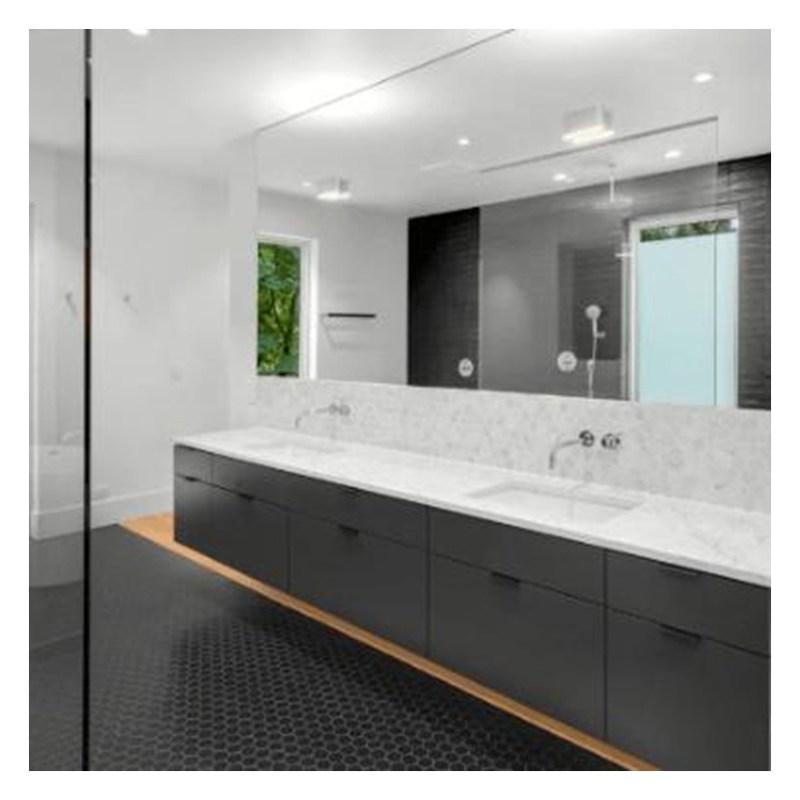 Armario de baño de acrílico de alto brillo de color personalizado con fregadero doble y montaje en la pared