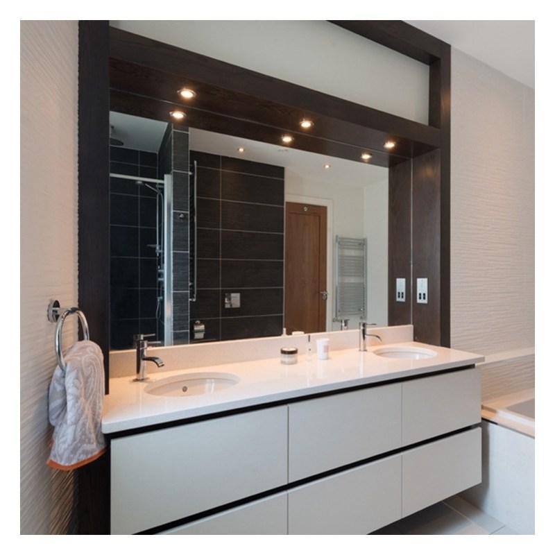 Armario de baño de acrílico de alto brillo de color personalizado con fregadero doble y montaje en la pared