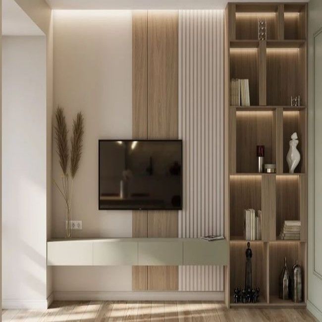2022 Interior del hogar Estante de gabinete de TV de madera con función de almacenamiento y tamaño personalizado