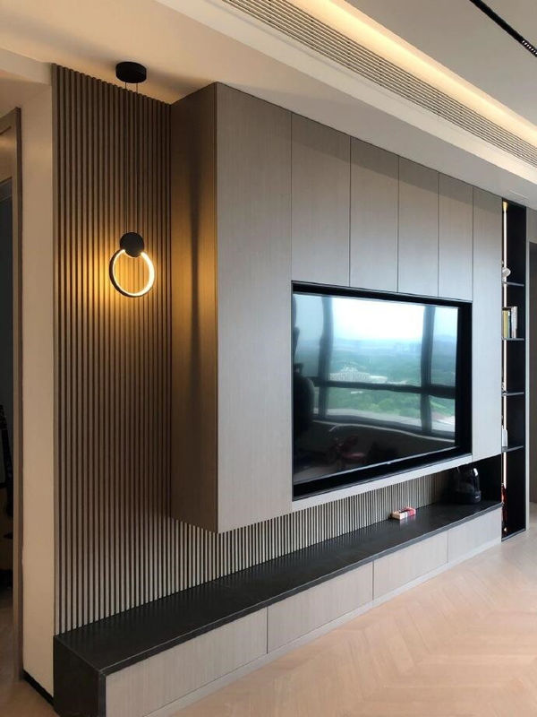 2022 Interior del hogar Estante de gabinete de TV de madera con función de almacenamiento y tamaño personalizado