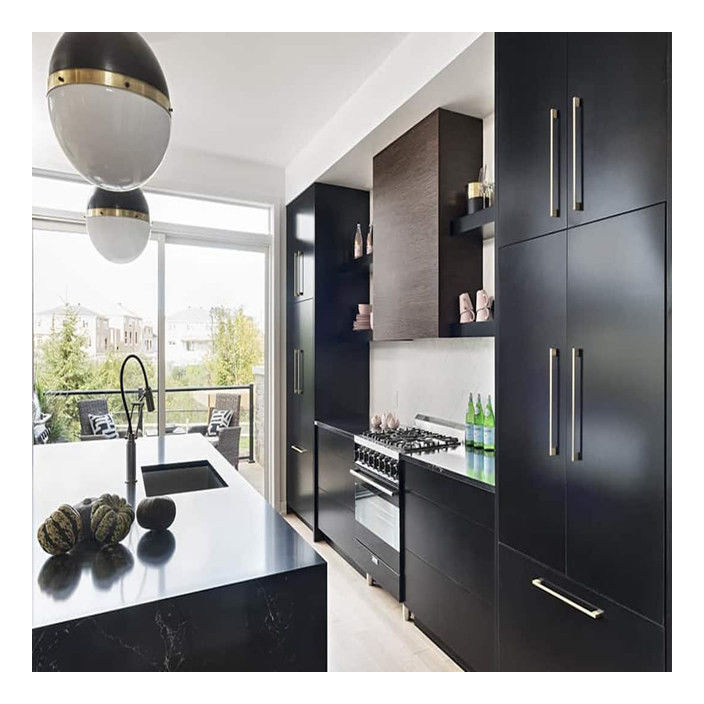 Gráfico de colores de Ral personalizado Negro acabado de laca Armoires de madera sólida modernos para apartamentos