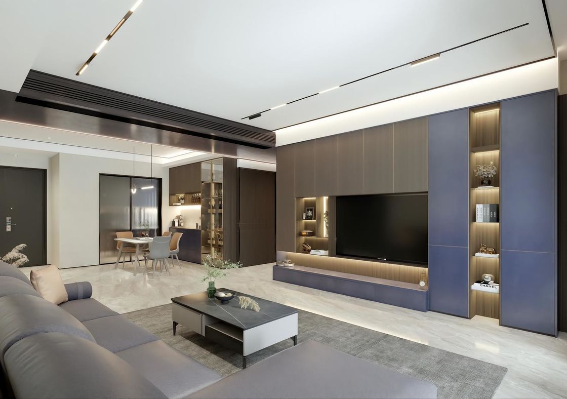 Unidad de TV de estilo de madera para el salón y el juego de mesa de café para el entretenimiento del apartamento