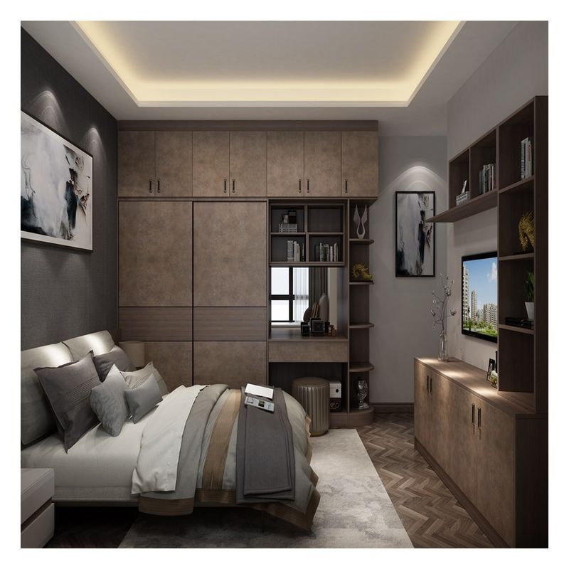 Armario de madera contrachapada de dormitorio de color sólido mate lacado para muebles de hogar de apartamento