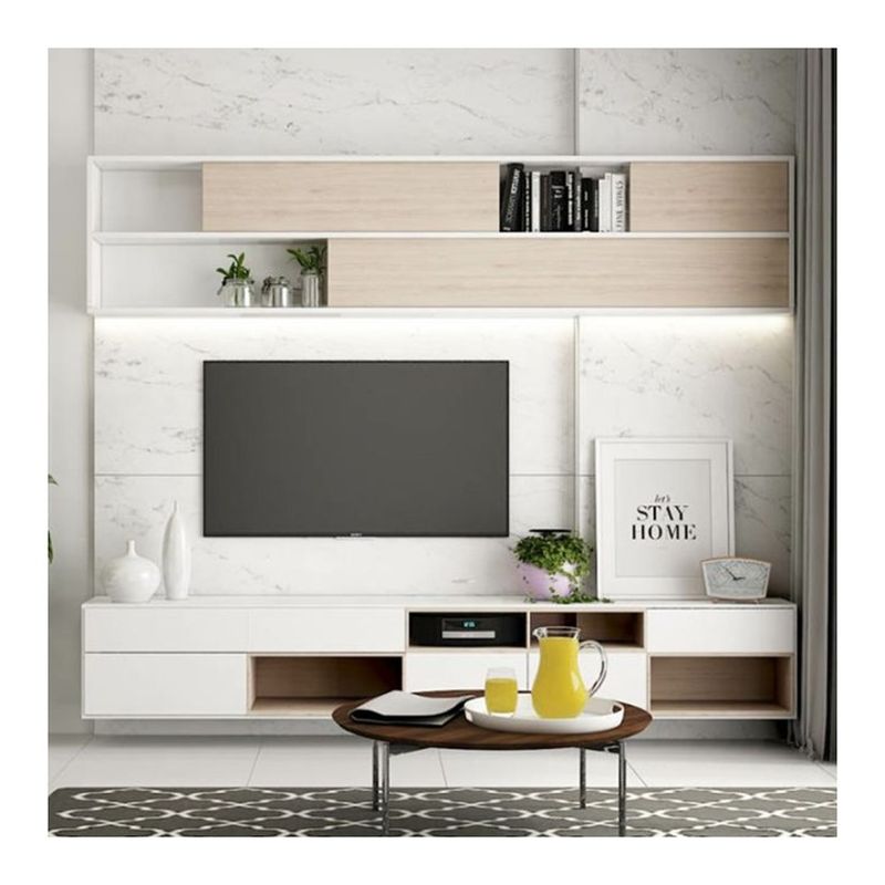 Unidad de soporte de TV montada en pared de madera ajustable para diseño de sala de estar moderna de lujo