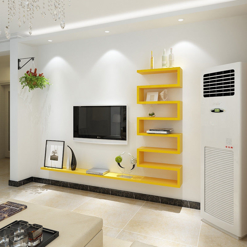 Unidad de soporte de TV montada en pared de madera ajustable para diseño de sala de estar moderna de lujo